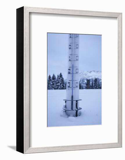 large thermometer puts in the snow, frost, cold, mountains, winters-Martin Ley-Framed Photographic Print