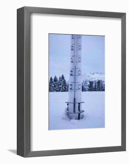 large thermometer puts in the snow, frost, cold, mountains, winters-Martin Ley-Framed Photographic Print