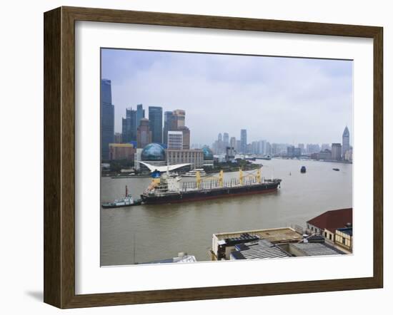 Large Transport Ship and Tug on the Huangpu River That Runs Through Shanghai, China, Asia-Amanda Hall-Framed Photographic Print