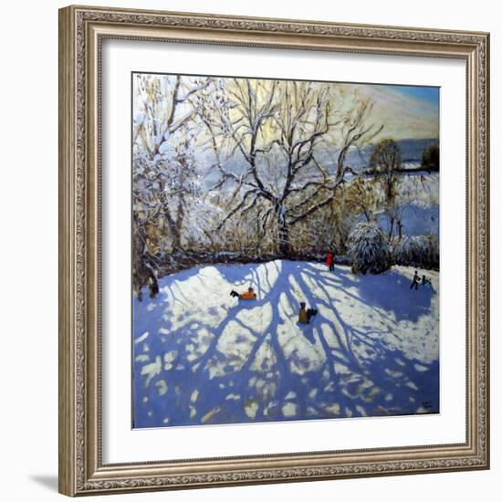 Large Tree and Tobogganers, Youlgreave, Derbyshire-Andrew Macara-Framed Giclee Print