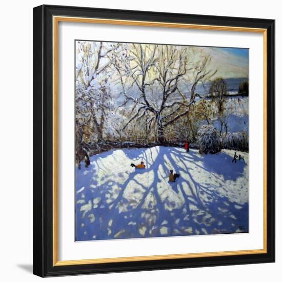 Large Tree and Tobogganers, Youlgreave, Derbyshire-Andrew Macara-Framed Giclee Print