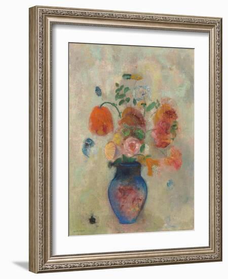 Large Vase with Flowers, C.1912 (Oil on Canvas)-Odilon Redon-Framed Giclee Print