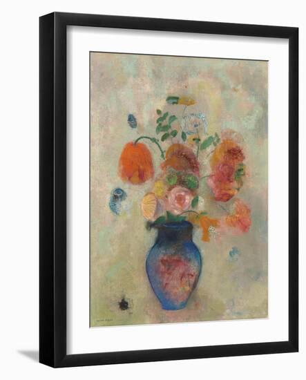 Large Vase with Flowers, C.1912 (Oil on Canvas)-Odilon Redon-Framed Giclee Print