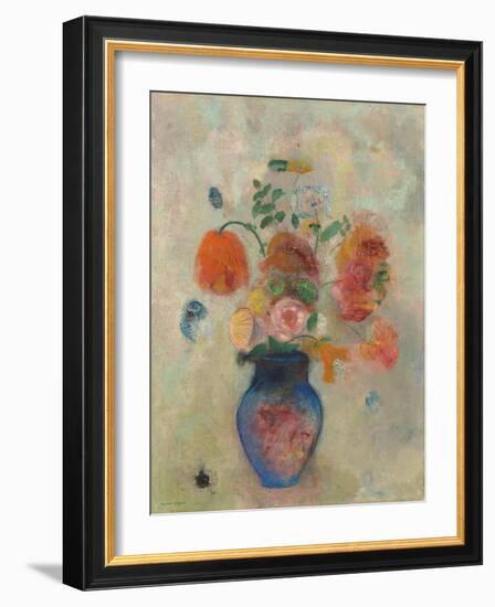 Large Vase with Flowers, C.1912 (Oil on Canvas)-Odilon Redon-Framed Giclee Print