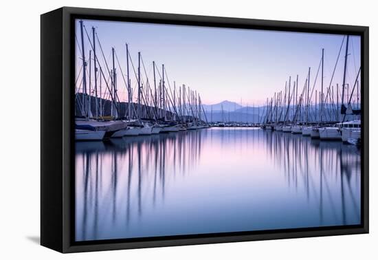 Large Yacht Harbor in Purple Sunset Light-Anna Omelchenko-Framed Premier Image Canvas