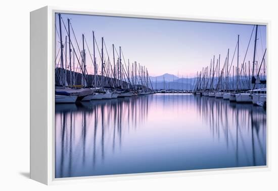 Large Yacht Harbor in Purple Sunset Light-Anna Omelchenko-Framed Premier Image Canvas