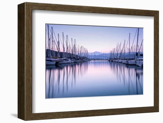 Large Yacht Harbor in Purple Sunset Light-Anna Omelchenko-Framed Photographic Print