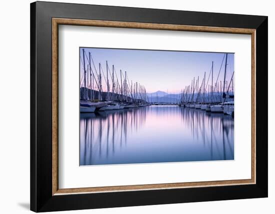 Large Yacht Harbor in Purple Sunset Light-Anna Omelchenko-Framed Photographic Print