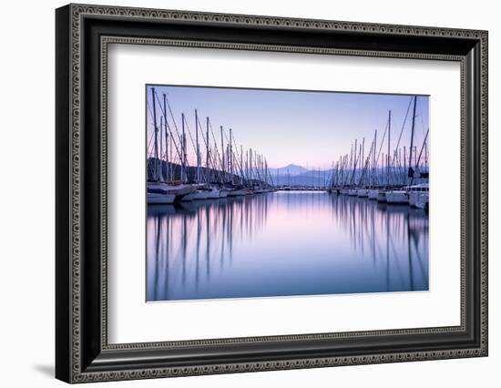 Large Yacht Harbor in Purple Sunset Light-Anna Omelchenko-Framed Photographic Print