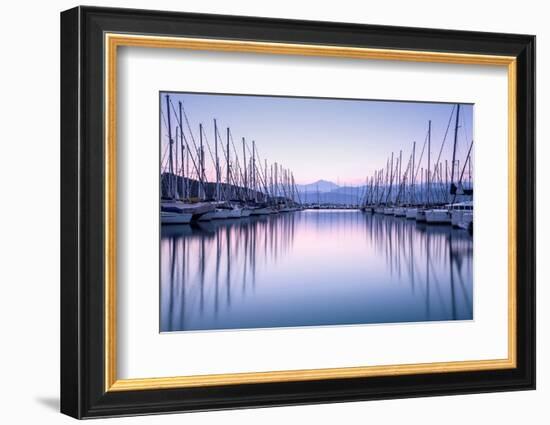 Large Yacht Harbor in Purple Sunset Light-Anna Omelchenko-Framed Photographic Print