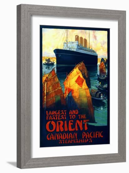 "Largest and Fastest to the Orient" Vintage Travel Poster-null-Framed Art Print