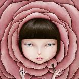 Conceptual Illustration or Poster with Head of Girl in Rose Petal with Key in His Hand-Larissa Kulik-Art Print