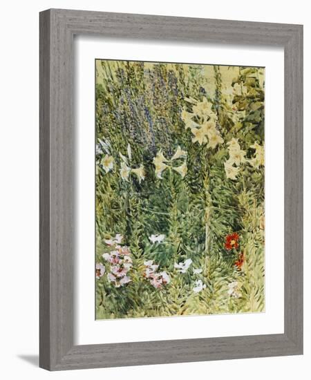 Larkspurs and Lillies, 1893-Childe Hassam-Framed Giclee Print