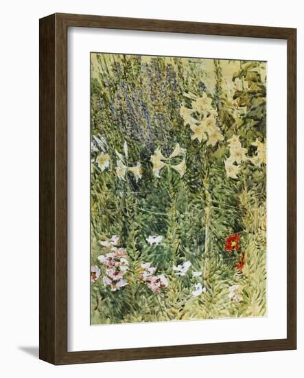 Larkspurs and Lillies, 1893-Childe Hassam-Framed Giclee Print
