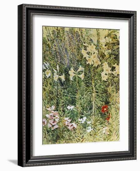 Larkspurs and Lillies, 1893-Childe Hassam-Framed Giclee Print