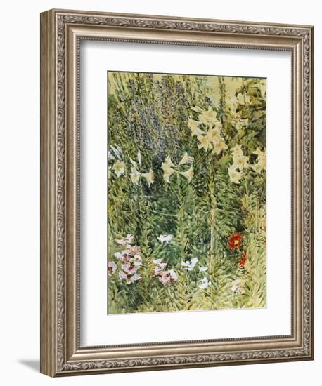 Larkspurs and Lillies, 1893-Childe Hassam-Framed Giclee Print