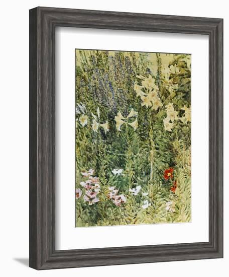 Larkspurs and Lillies, 1893-Childe Hassam-Framed Giclee Print