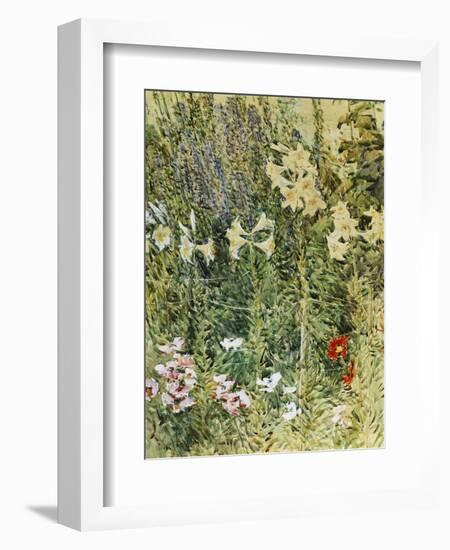 Larkspurs and Lillies, 1893-Childe Hassam-Framed Giclee Print