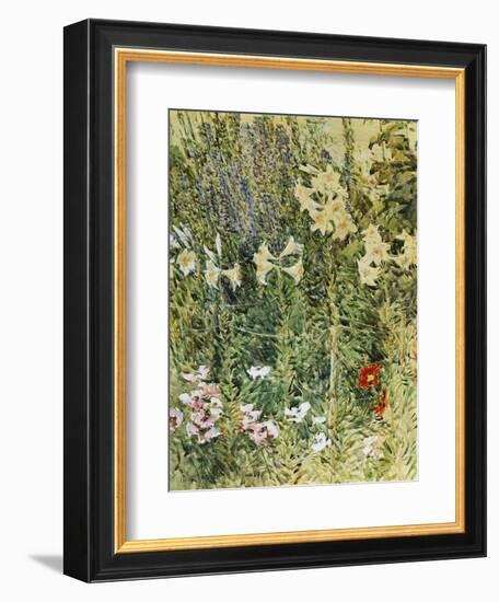 Larkspurs and Lillies, 1893-Childe Hassam-Framed Giclee Print