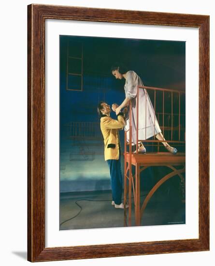 Larry Kert and Carol Lawrence in Fire Escape Scene from "West Side Story."-Hank Walker-Framed Premium Photographic Print