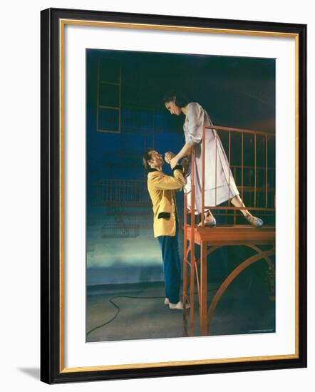 Larry Kert and Carol Lawrence in Fire Escape Scene from "West Side Story."-Hank Walker-Framed Premium Photographic Print