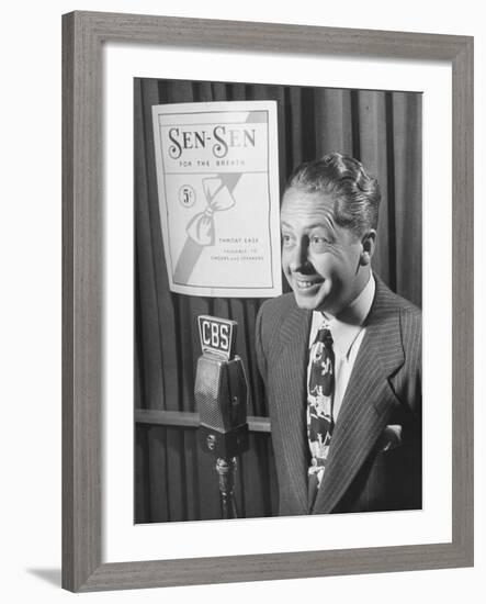 Larry Taylor Singing on Cbs Radio During a Commercial to Advertise Sen-Sen-Martha Holmes-Framed Premium Photographic Print