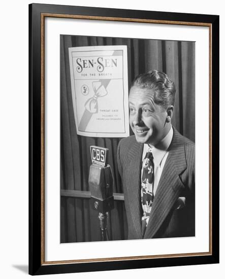 Larry Taylor Singing on Cbs Radio During a Commercial to Advertise Sen-Sen-Martha Holmes-Framed Premium Photographic Print