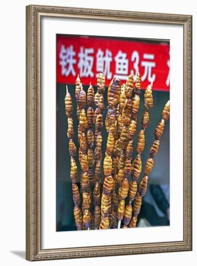 Larvae on Skewers for Sale at Dong Hua Men Night Market, Beijing, China, Asia-Gavin Hellier-Framed Photographic Print