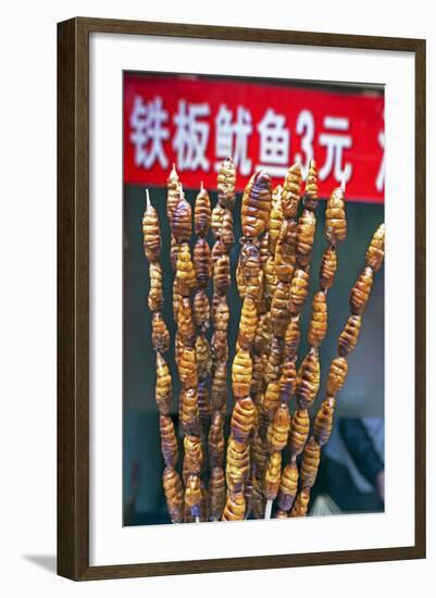 Larvae on Skewers for Sale at Dong Hua Men Night Market, Beijing, China, Asia-Gavin Hellier-Framed Photographic Print