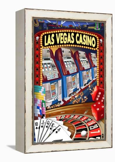Las Vegas Casino Montage-Lantern Press-Framed Stretched Canvas