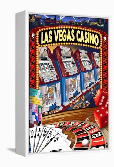 Las Vegas Casino Montage-Lantern Press-Framed Stretched Canvas