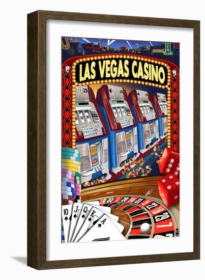 Las Vegas Casino Montage-Lantern Press-Framed Art Print