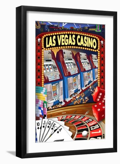 Las Vegas Casino Montage-Lantern Press-Framed Art Print