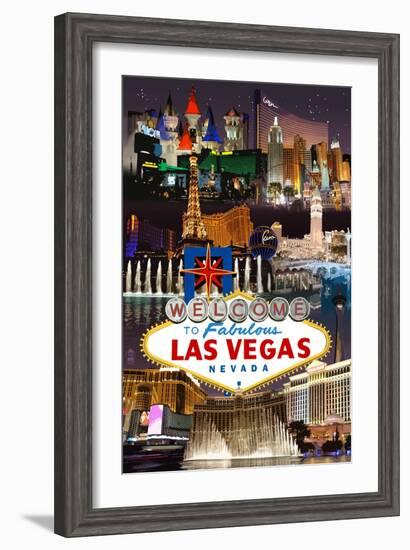 Las Vegas Casinos and Hotels Montage-Lantern Press-Framed Art Print