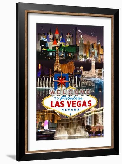 Las Vegas Casinos and Hotels Montage-Lantern Press-Framed Art Print