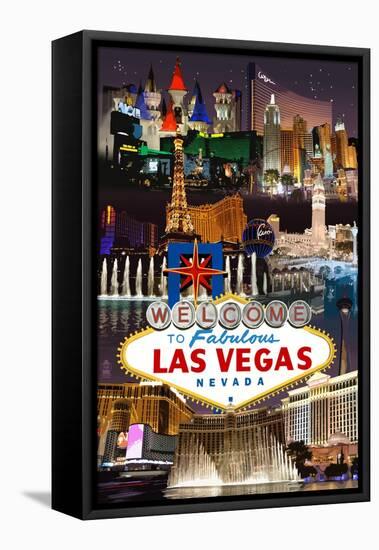 Las Vegas Casinos and Hotels Montage-Lantern Press-Framed Stretched Canvas