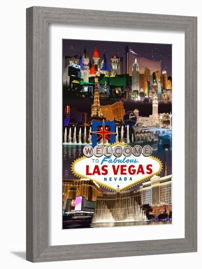 Las Vegas Casinos and Hotels Montage-Lantern Press-Framed Art Print