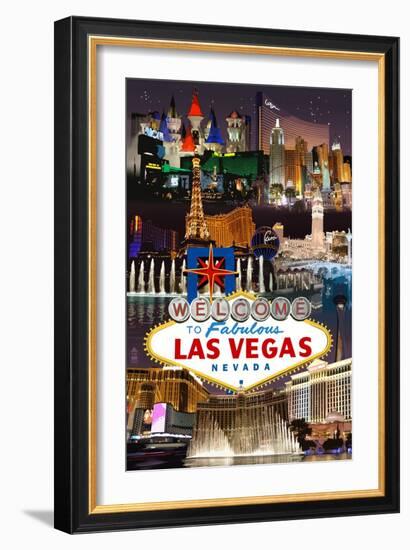 Las Vegas Casinos and Hotels Montage-Lantern Press-Framed Art Print