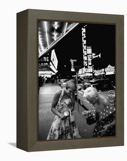 Las Vegas Chorus Girl, Kim Smith, and Her Roommate after Leaving a Casino-Loomis Dean-Framed Premier Image Canvas