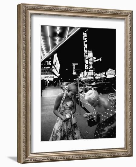 Las Vegas Chorus Girl, Kim Smith, and Her Roommate after Leaving a Casino-Loomis Dean-Framed Photographic Print