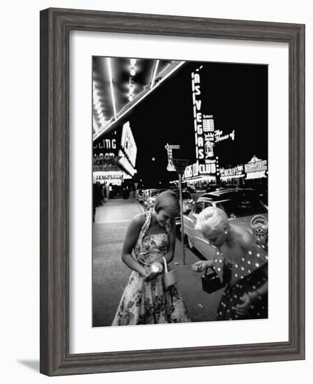 Las Vegas Chorus Girl, Kim Smith, and Her Roommate after Leaving a Casino-Loomis Dean-Framed Photographic Print