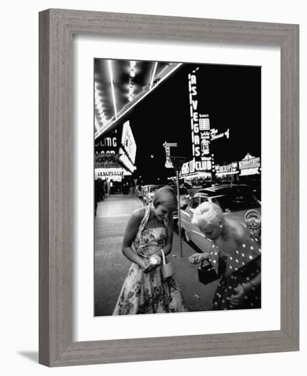 Las Vegas Chorus Girl, Kim Smith, and Her Roommate after Leaving a Casino-Loomis Dean-Framed Photographic Print