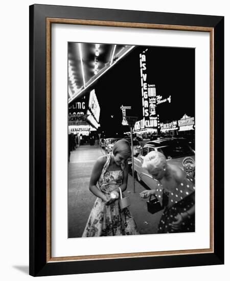 Las Vegas Chorus Girl, Kim Smith, and Her Roommate after Leaving a Casino-Loomis Dean-Framed Photographic Print