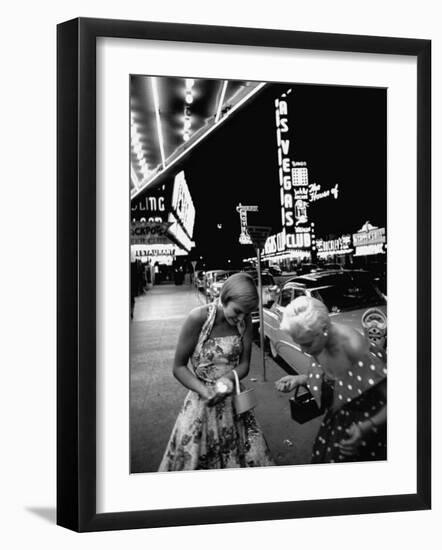 Las Vegas Chorus Girl, Kim Smith, and Her Roommate after Leaving a Casino-Loomis Dean-Framed Photographic Print