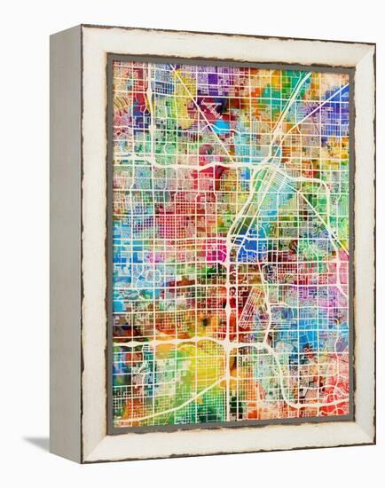 Las Vegas City Street Map-Michael Tompsett-Framed Stretched Canvas