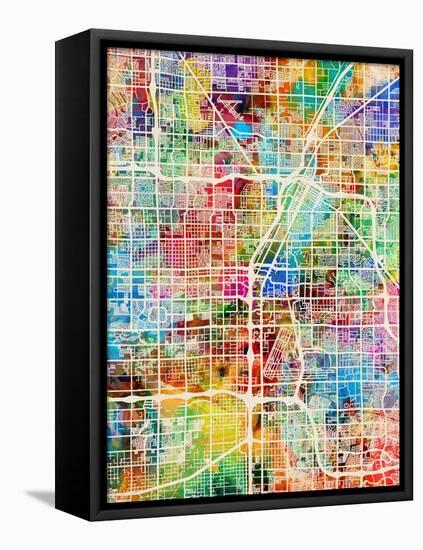 Las Vegas City Street Map-Michael Tompsett-Framed Stretched Canvas