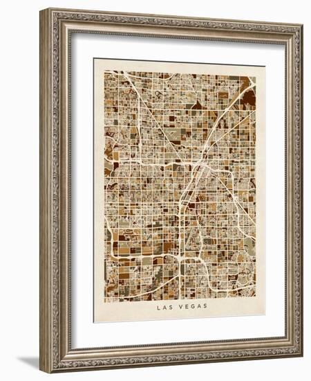 Las Vegas City Street Map-Michael Tompsett-Framed Art Print