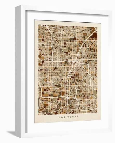 Las Vegas City Street Map-Michael Tompsett-Framed Art Print