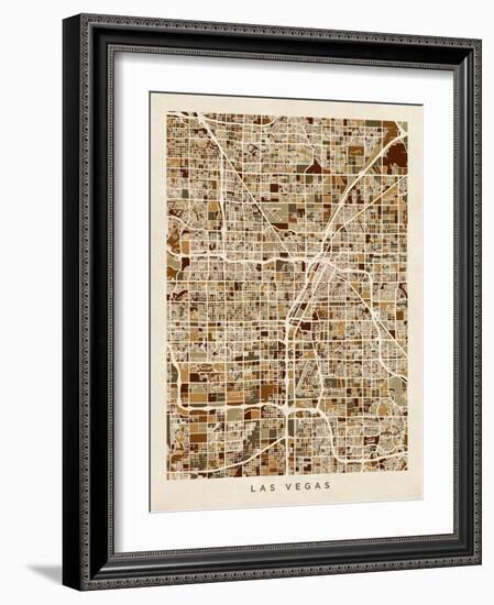 Las Vegas City Street Map-Michael Tompsett-Framed Art Print