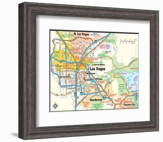 Las Vegas Nevada Area Map-null-Framed Art Print